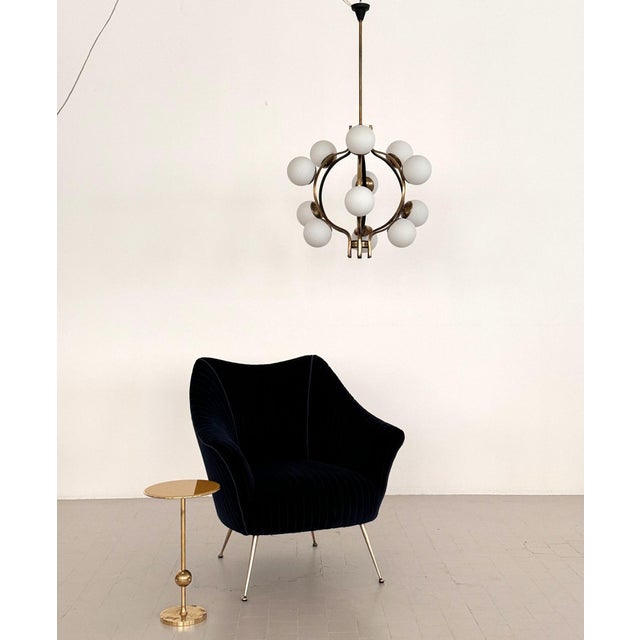 Stilnovo Mid-Century Italian Brass and Opaline Glass Chandelier from Stilnovo, 1950s For Sale - Image 4 of 18