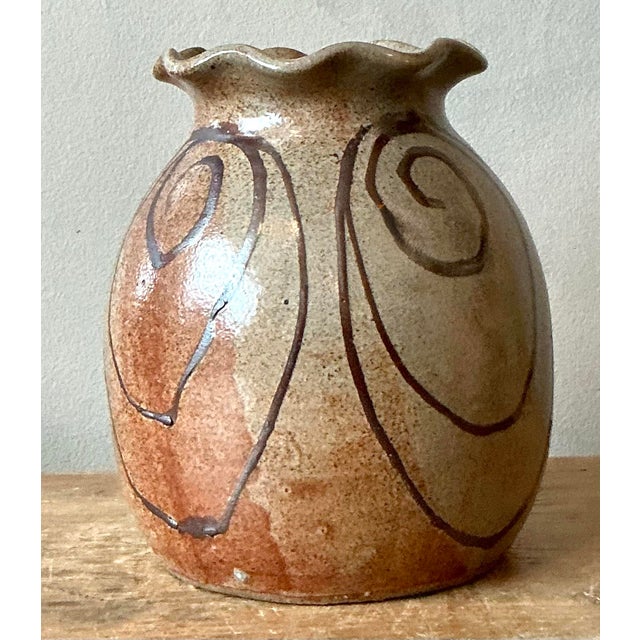 Vintage Boho Original Studio Pottery Ruffle Vase For Sale - Image 9 of 10
