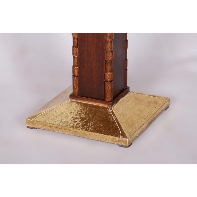 Small Art Deco Table in Oak and Brass, Czechia, 1920s For Sale - Image 3 of 11