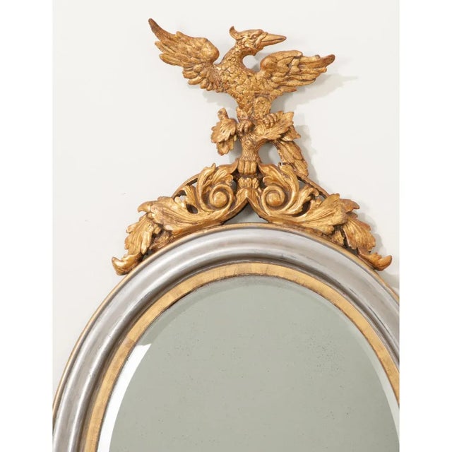 French 19th Century French Silver & Gold Gilt Oval Mirror For Sale - Image 3 of 10