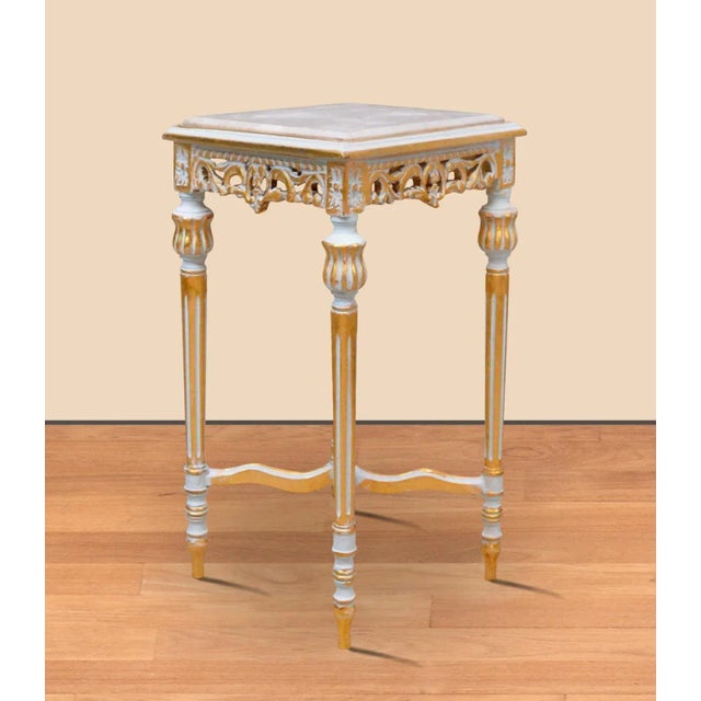 Beautiful tall square Louis XVI white Marble Top Table Gilded with real gold leaf and Trianon Patina hand crafted Real...