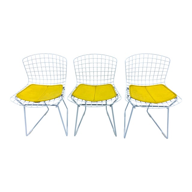 Set Of Three Harry Bertoia Children S Wire Chairs With Yellow Seats For Knoll Chairish
