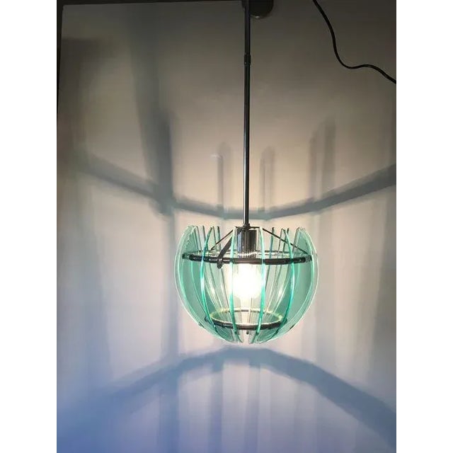 1970s Mid Century Italian Glass and Chrome Chandelier in the Style of Fontana Arte For Sale - Image 10 of 12