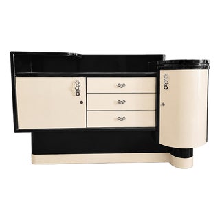 Art Deco Parchment Sideboard with Corner Bar Cabinet, 1930s For Sale
