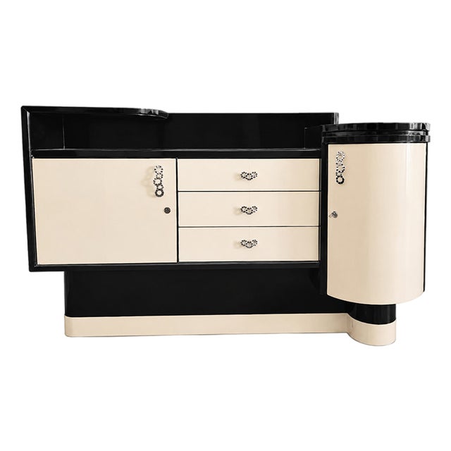 Art Deco Parchment Sideboard with Corner Bar Cabinet, 1930s For Sale