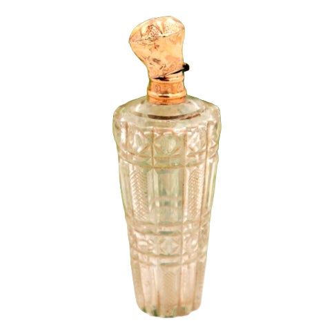 Perfume Bottle in Glass and 15k Gold For Sale