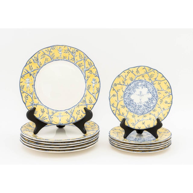 Faiencerie de Gien "Baladins" Plate Service for Six, each marked "Baladins / Gien / France" , lunch plates with tightrope...