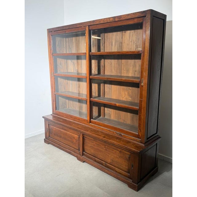 Teak Sliding Door Display Cabinet For Sale - Image 3 of 10