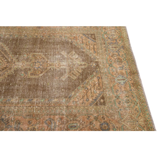 1960s Vintage Persian Distressed Handmade Tribal Brown Wool Rug For Sale In New York - Image 6 of 7