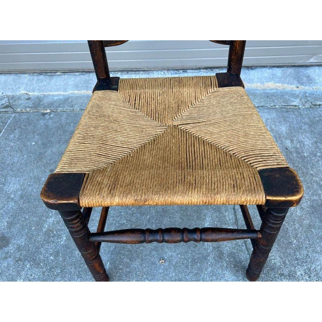 Early 20th Century Pair of Antique High Ladder Back Rush Seat Side