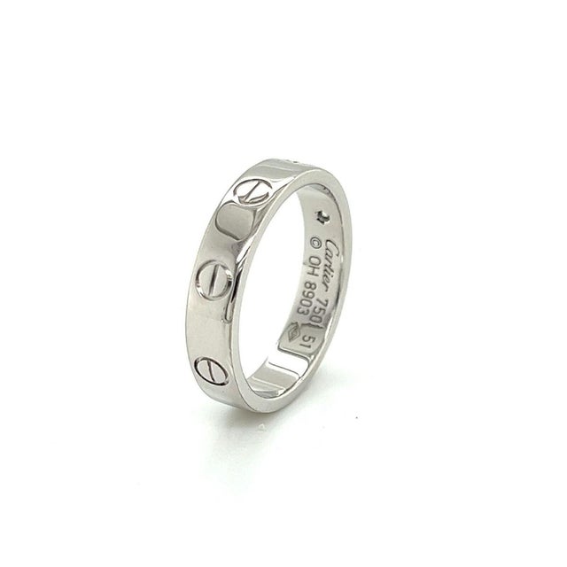 Cartier Mid 20th Century Cartier Mini Love 1 Diamond 18k Gold Band Ring w/Cert - Size 5.5 For Sale - Image 4 of 6
