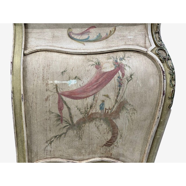 Venetian, Chinoiserie Bombé Commode, Beige Painted, Faux Marble, Italy, 1920s For Sale - Image 11 of 18
