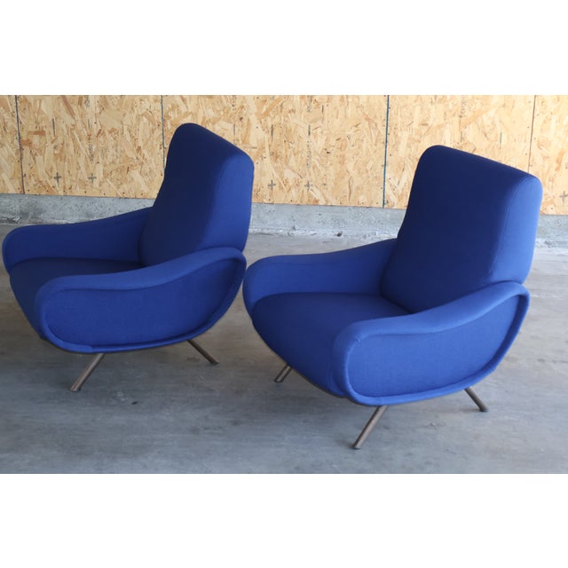 Mid-Century Modern Pair of Early 1st Edition Lady Chairs by Marco Zanuso for Arflex in Raf Simmons Fabric, Italy, 1950s For Sale - Image 3 of 13