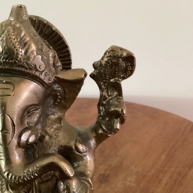 Vintage Handcrafted Solid Brass Hindu God Lord Ganesha Statue Sitting on the Lotus For Sale In Chicago - Image 6 of 12