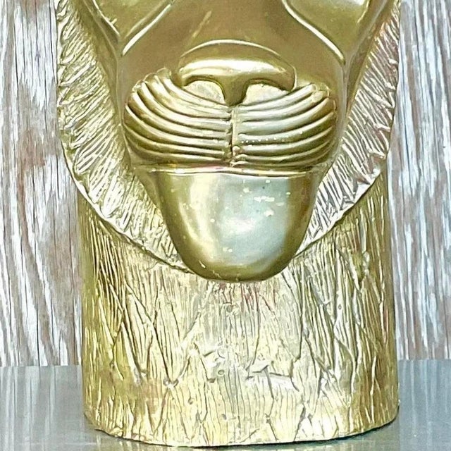 Vintage Chapman Brass Lioness Head Sculpture For Sale - Image 10 of 16