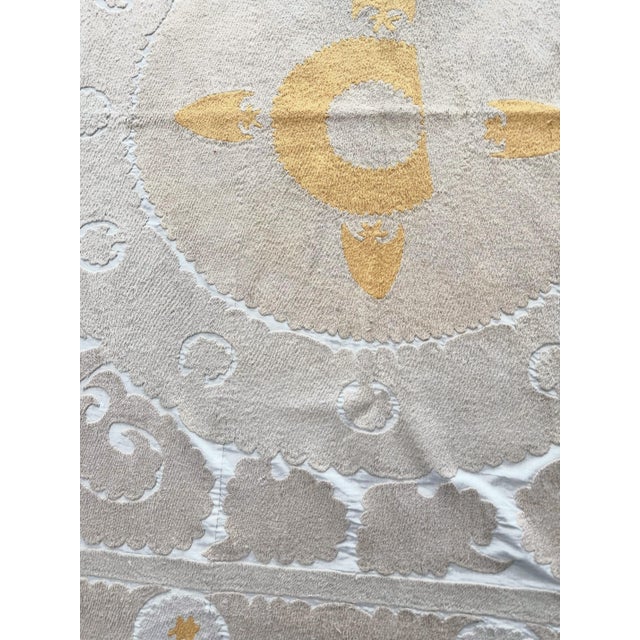 1960s Suzani Wall Tapestry - Neutral Tan Uzbek Tablecloth For Sale - Image 5 of 9