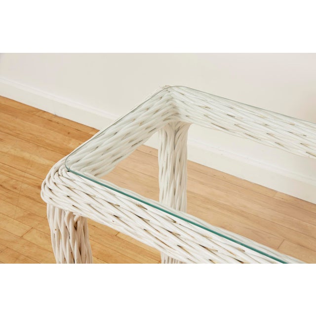 Vintage Thick White Wicker Console Table, 1980s Chairish