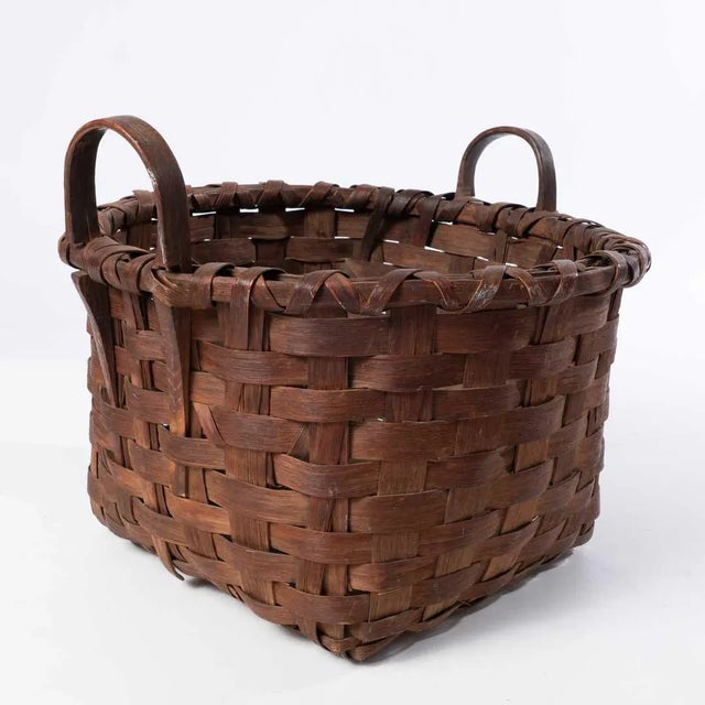 Farmhouse Antique Splint Basket For Sale - Image 3 of 7