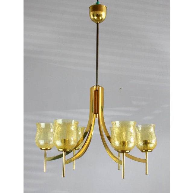 1950s Yellow Frosted Murano Glass Chandellier, 1950s For Sale - Image 5 of 5