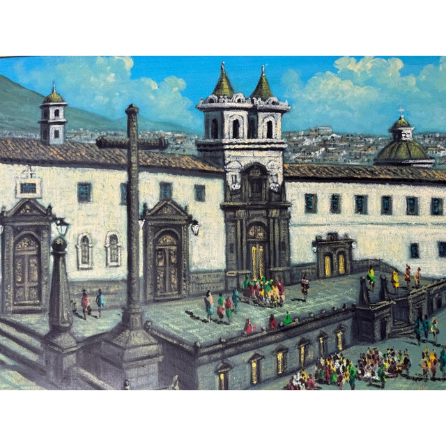 1980s 1980’s Jorge Guarderas “San Francisco, Quito Ecuador” Landscape Oil on Canvas Painting, Framed For Sale - Image 5 of 12