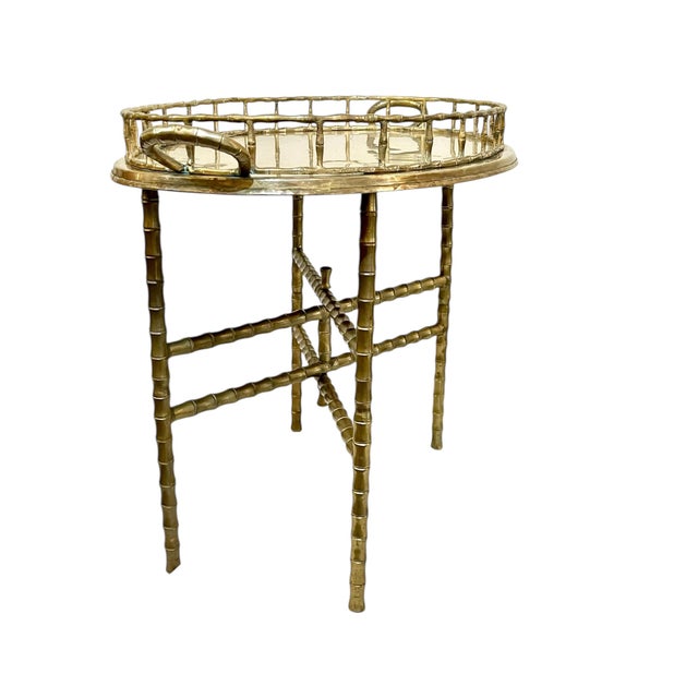 Art Deco Vintage Hollywood Regency Faux Bamboo Brass Tray Table For Sale - Image 3 of 18
