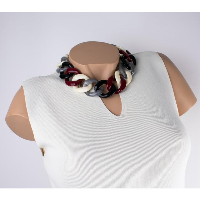 Contemporary Angela Caputi Italy Choker Necklace Massive Silver, Black, Red Resin Chain For Sale - Image 3 of 9
