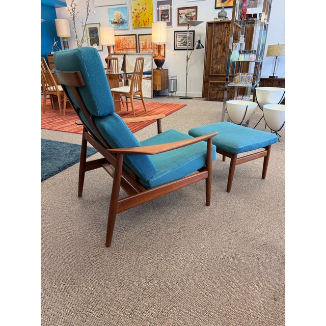 Arne Vodder Mid Century Modern Danish Teak Arne Vodder Fd-164 Adjustable Lounge Chair & Ottoman for France & Son. 1960’s For Sale - Image 4 of 12
