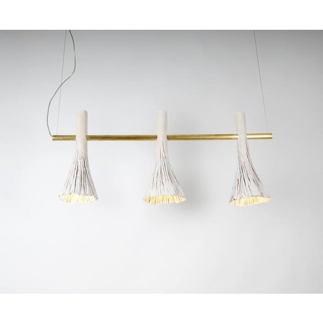 Pressed wood pendant light 3 by johannes hemann dimensions: d 20 x w 110 x h 33 cm. Materials: brass, ash. All our lamps...