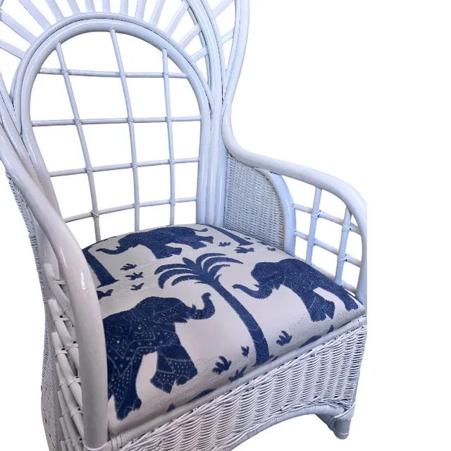 White White Fanback Chair With Thibaut Cushion For Sale - Image 8 of 8