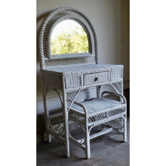 Shabby Chic White Wicker Vanity with Stool 2 Pieces Chairish