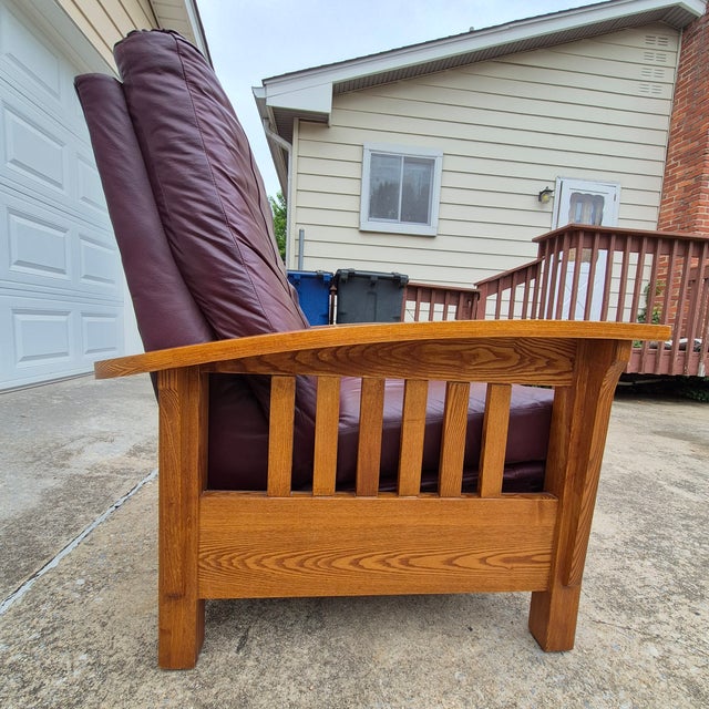 2002 BarcaLounger Mission Arts & Crafts Style Leather and Oak Manual Recliner Arm Chair For Sale - Image 9 of 14