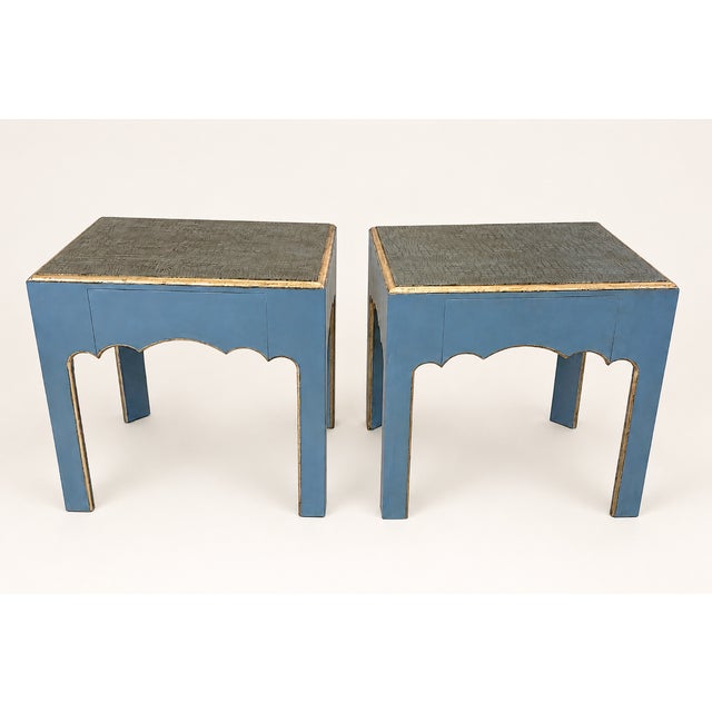 Transitional St.Charles Side Tables With Croc Top Finish For Sale - Image 3 of 3