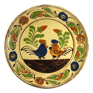 1930-40's Mexican Tlaquepaque Tonala Pottery Plate With Roosters For Sale