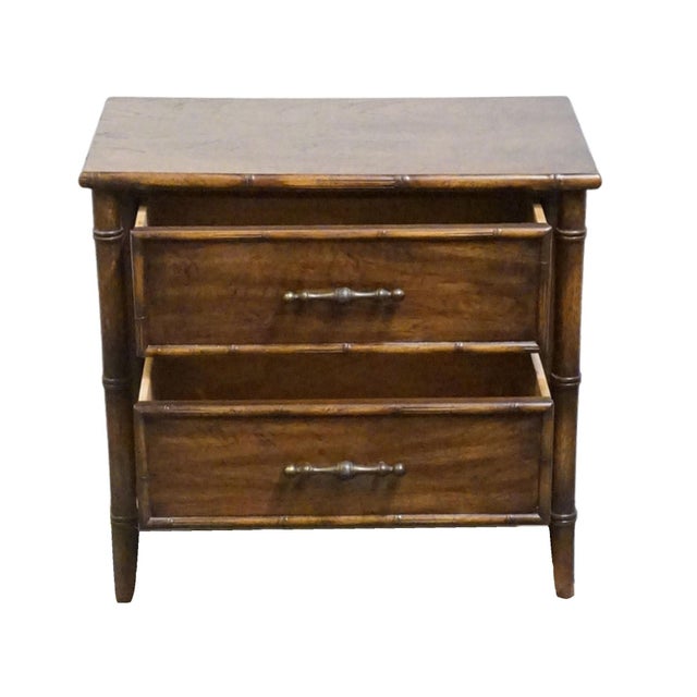National / Mount Airy Asian Chinoiserie Faux Bamboo 28" Fruitwood Two Drawer Nightstand For Sale In Kansas City - Image 6 of 13