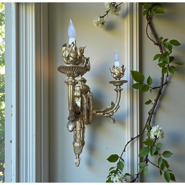 Rococo 1990s Original French Import Bronze Louis XV Ormolu Sconce Wall Lighting 2 Avail For Sale - Image 3 of 4