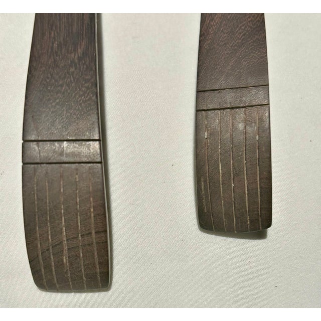 1950s 1950s Vintage Taxco Modernist 980 Fine Silver & Rosewood Salad Serving Set - 2 Pieces For Sale - Image 5 of 8