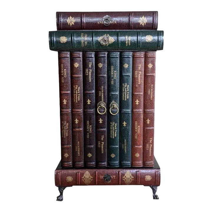 Regency Style Faux Book Stack Side End Table Cabinet With Double Doors ...