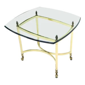 Brass Base Glass Top Rounded Square Coffee Table