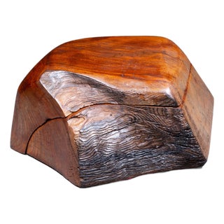 Mid-Century Lidded Redwood Burl Wooden Box c.1970 For Sale