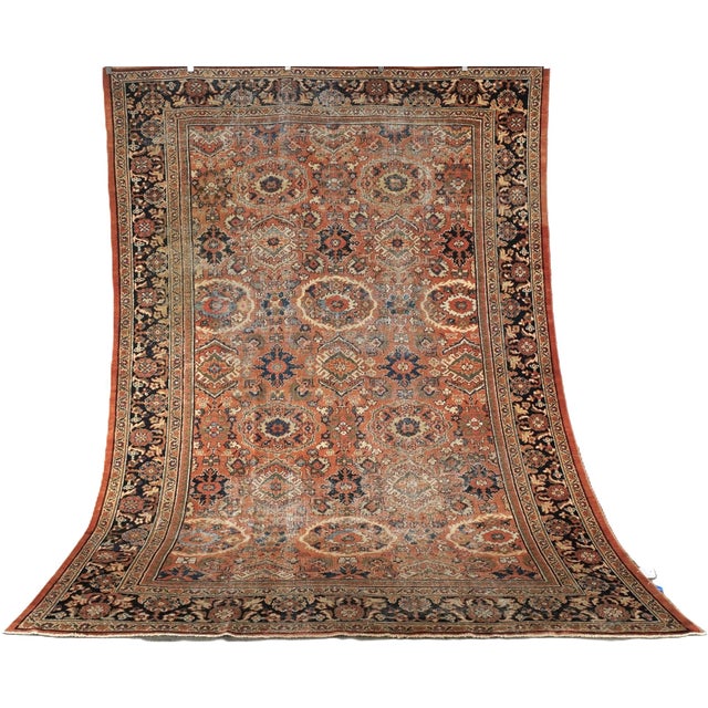 Navy Blue Antique Persian Sultanabad Wool 8x12 Navy, Orange, Red & Ivory Handmade Area Rug #1142130 For Sale - Image 8 of 8