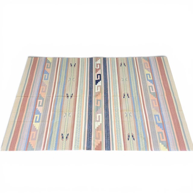 2000 - 2009 Handwoven Durrie Kilim Rug | 6' X 9' | Striped Tribal Design | Indian Flatweave Wool Rug For Sale - Image 5 of 5