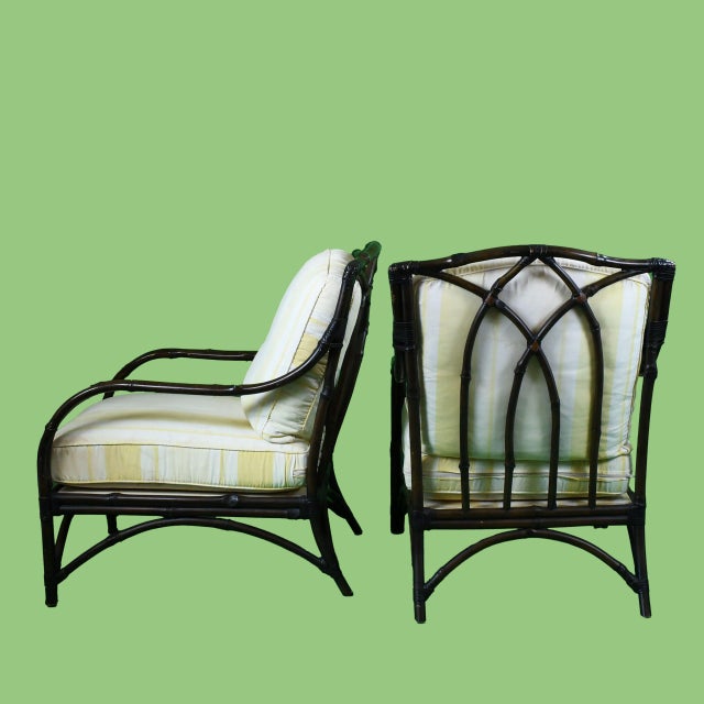 Pair of Faux Bamboo Brown Lounge Chairs For Sale In West Palm - Image 6 of 6