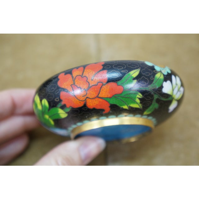 6 Chinese Brass Cloisonne Enameled Floral Vases Brush Bowls Ashtray Dishes For Sale - Image 10 of 17