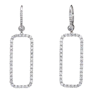 Mid 20th Century 4ct Diamond Drop Earrings 18k White Gold Large Square - 2 Pieces