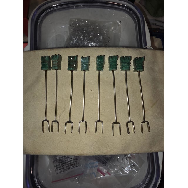 1960s 1960s Green Onyx Mexican Cocktail Olive Picks - Set of 8 For Sale - Image 5 of 6