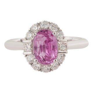 1.94ct Pink Sapphire Diamond Oval Engagement Ring for Her Size 4 in 18k Solid Gold For Sale