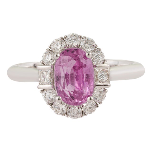 1.94ct Pink Sapphire Diamond Oval Engagement Ring for Her Size 4 in 18k Solid Gold For Sale