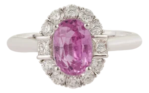 1.94ct Pink Sapphire Diamond Oval Engagement Ring for Her Size 4 in 18k Solid Gold