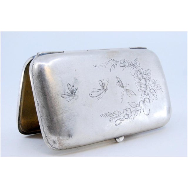 Silver Cigarette Case with Embossed Applications on the Lid and Gold Interior For Sale - Image 10 of 11