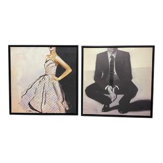 Anna Kincaide for Z Gallerie Framed Fashion Portrait Art, Set of Two For Sale